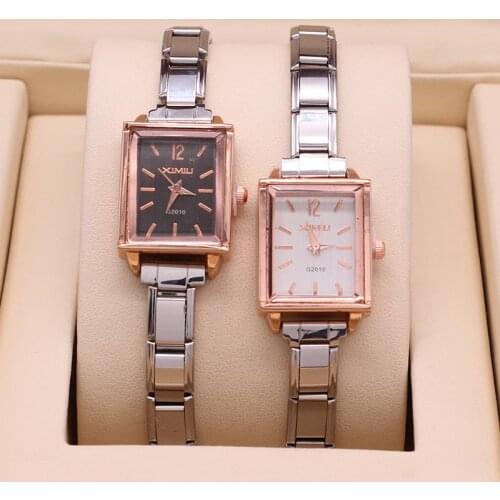 Hapiship 2021 Fashion Men Women Stainless Steel Rose Rectangle Watch Bracelet Bangle for Party Friend Wife Birthday Jewelry G014