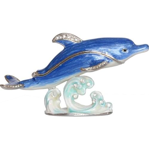 Dolphin Animal Trinket Jewelry Ring Box Novelty Gift for Her Pewter Collectibles Nautical Craft