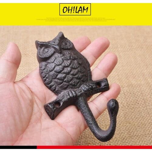 Cast Iron Key Hooks Vintage Clothing Hook Decorative Rustic Owl Key Hat Hook Wall Mounted Heavy Duty Hooks for Keys Towel Bags