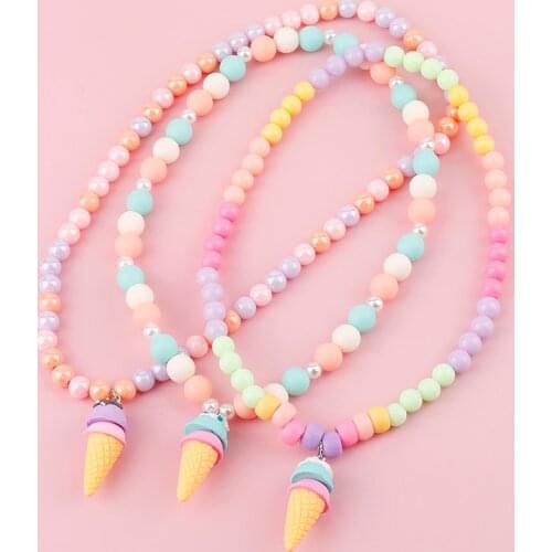Makersland Kids Necklaces Ice Cream Pendant Beaded Resin Necklace for Girls Candy Color Cartoon Cute Jewelry Christmas Presents