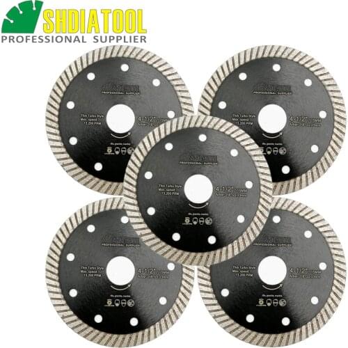 SHDIATOOL 5pcs 4.5"/115MM Diamond Superthin Diamond Saw Blades Superthin Turbo disc with 10mm segment height tile cutting disc