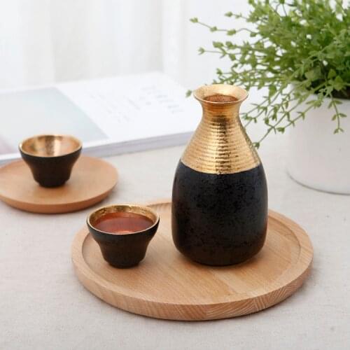Japanese style ceramic tableware pure hand painted gold sake white wine pot cup tray winewaer Chinese Baijiu bar set