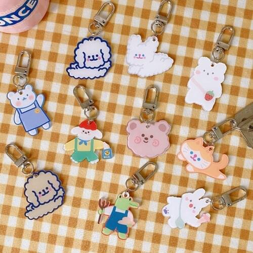 Cute Anime Bear Keychain Kawaii Cartoon Animal Keyring for Women Bag Pendant Acrylic Key Chain Charm Airpods Keyfob Jewelry Gift