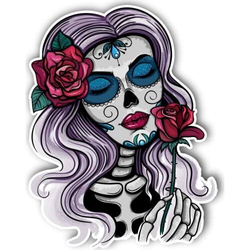 Fashion Creative Skull Girl Car Sticker Day of The Dead Sticker for Car Motorcycle Bicycle Luggage Laptop Waterproof Pvc12*10cm