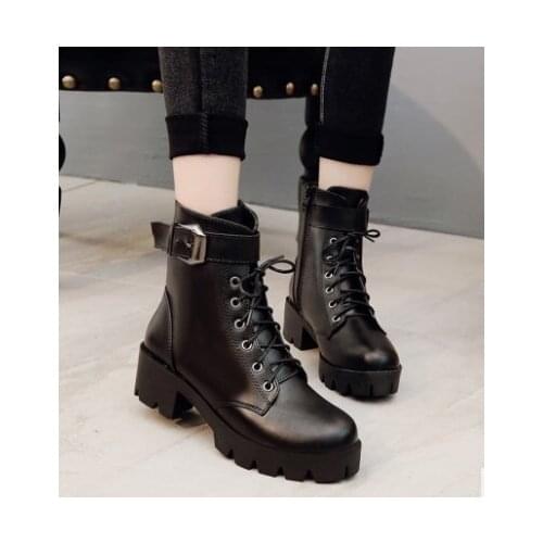 Fashion Leather Martins Boots Woman shoes Winter Warm Lace-up Ankle Boots For Woman High Quality Waterproof Platform Boots Drop