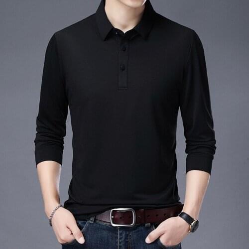 Men Long Polo Shirt Sleeve Solid Color Business Casual Polo T Shirt for Men Fashion Turn Down Collar Sweaters Mens Clothing Tops