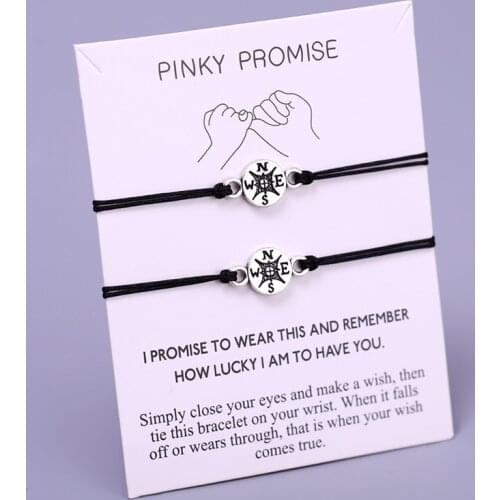 A Set-Pinky Promise Compass Bracelets Best Friends Mother Daughters Women Jewelry Christmas Gift Drop Shipping