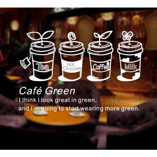 Coffee Shop Sticker Bean Milk tea Decal Cafe Cup Vinyl Art Wall Decals Decor Mural Decoration Break Coffee Glass Decals CA1002