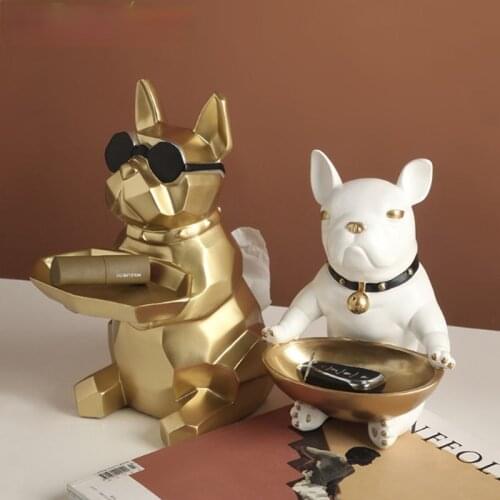 Nordic Resin French Bulldog Storage Decoration Creative Dog Statue Tissue Box Tray Living Room Coffee Table Home Decor Figurine