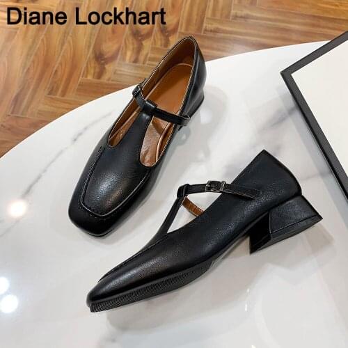 Spring Summer New PU Leather Women Pumps Square Toe Mary Janes Low Heels 3cm Shallow Shoes Lady Sandals Office Zapatos Mujer