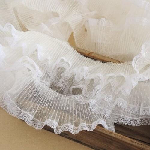 1M Dot Embroidery Pleated Guipure Lace Trims Fabric Applique Collar White Black Lace Ribbon Sewing Crafts Clothing Accessories