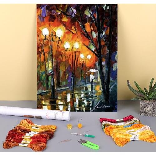 Flaming Night Pre-Printed 11CT Cross Stitch Full Kit Embroidery DMC Threads Needlework Sewing Handicraft Handmade Design
