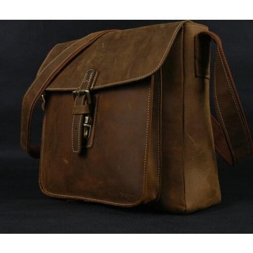 Hot Vintage Genuine Leather Messenger Bags Men leather shoulder bag men Crossbody bag Sling Leisure Bag cowboy style Brown Big