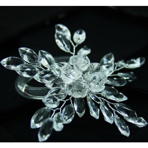 Crystal diamond sheet cheap napkin ring clear leaf flower, napkin holder for wedding