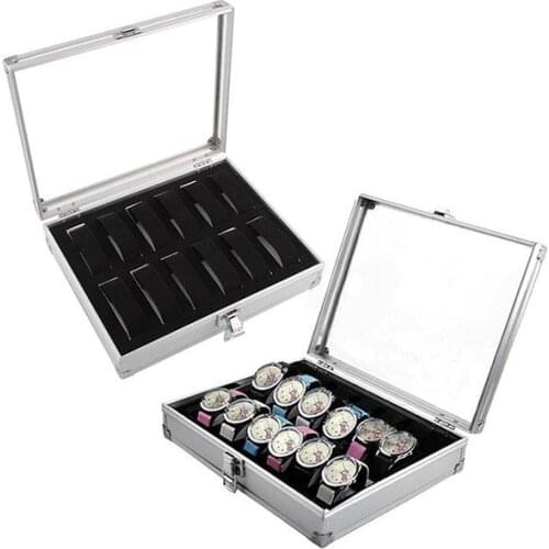 12 Grids Rectangle Watch Box Watch Holder Storage Box Aluminium Plastic Watch Organizer Cabinet коробка для часов Gift Box