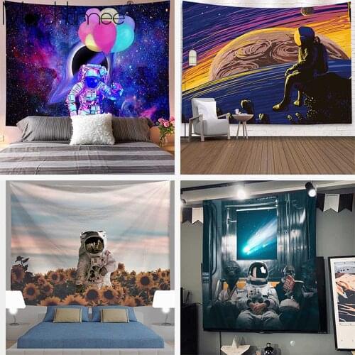 Psychedelic Astronaut Tapestry Galaxy Planet Wall Hanging Galaxia Decoration Space Pattern Wall Rug Home Decorative Tapestries