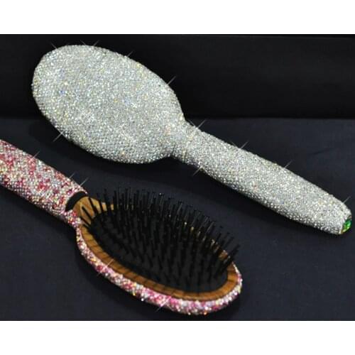 Luxury Diamond Makeup Comb Creative Handmade Bling Rhinestone Massage Comb Wooden Portable Comb Girl Room desk Table Decor