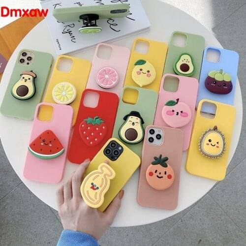 3D Luxury Cartoon fruit Holder Cover for Samsung Galaxy A82 A22 A32 S21 FE A42 A12 5G M12 4G Case Holder Peach