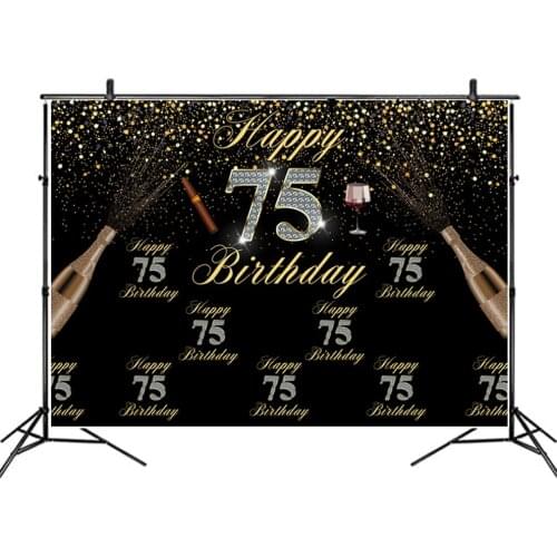 Happy Birthday Backdrop Silver Gray 75 Years Old Party Photography Background Holiday Celebration Photo Booth Studio Decor