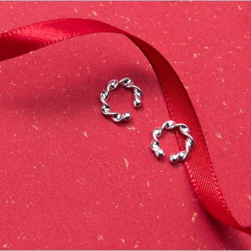 MloveAcc 100% 925 Sterling Silver Contracted Twist Ear Cuff Clip On Earrings for Women Girl without Piercing Earings Jewelry