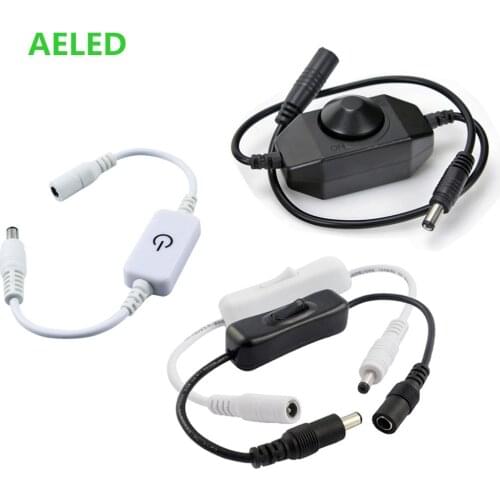 LED Light Switch Female Male Power Cable 5.5x2.1mm DC Connector White/Black Push Button Dimmer Switches For LED Strip Lamp