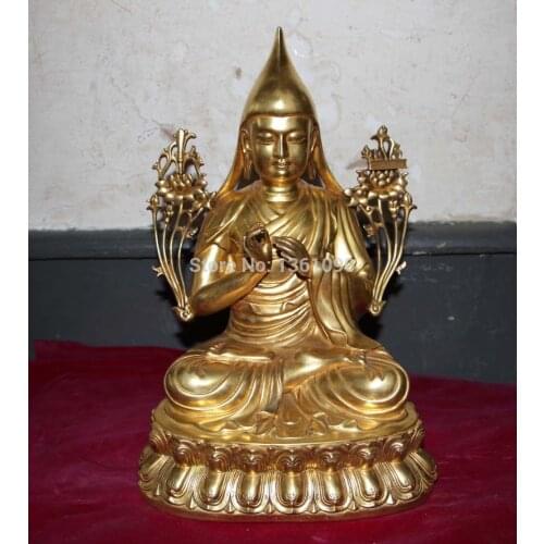 Xd 00137 Perfect china tibet bronze gilt design buddha tsongkhapa statue
