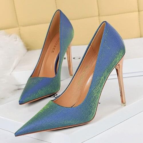 2021 New Luxury Women Bling 8.5cm High Heels Lady Fetish Scarpins Satin Pumps Female Blue Nightclub Party Burgundy Glitter Shoes