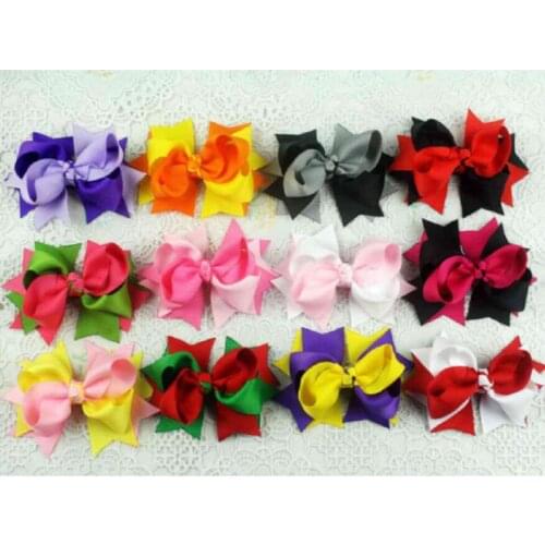 Hair Bows Clips Girls' Women Two-Tone Ribbon 3 Inch Bowknot Elastic Bobbles Hairbands Ties Boutique Accessories 20pcs HD3205