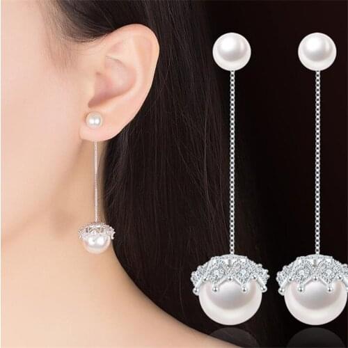 KOFSAC Charm 925 Sterling Silver Earrings For Women Party Jewelry Fashion Lady Lace Pearl Long Tassel Earring Girl Best Gift
