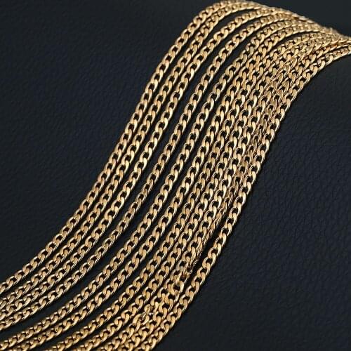 2M/lot Width 3mm Gold Stainless Steel Curb Link Chain NK 1:1 Chain for DIY Necklace Bracelet Jewelry Making Supplies Wholesale