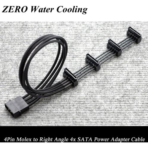 1pcs Free Shipping 45cm Black Sleeved 4Pin Molex to Right Angle 4X SATA Connector Power Adapter Cable