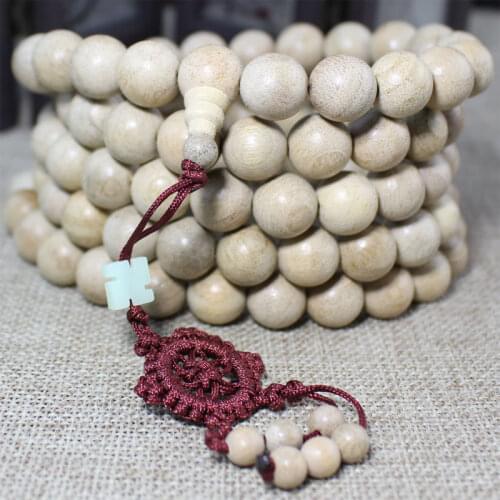 Camphor 108 Buddha Beads Necklace Solid White Sandalwood Rosary Paint No Wax