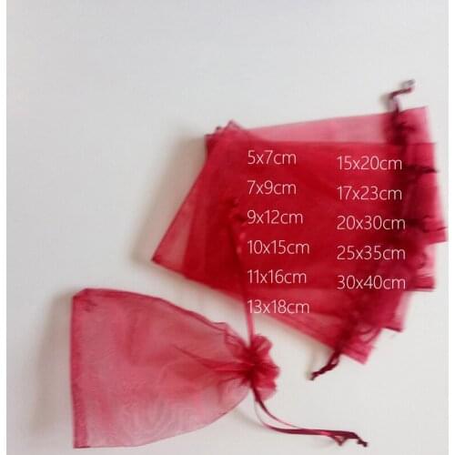 1000pcs Wine Red Gift Bags For Jewelry Bags And Packaging Organza Bag Drawstring Bag Wedding/Woman Storage Display Pouches