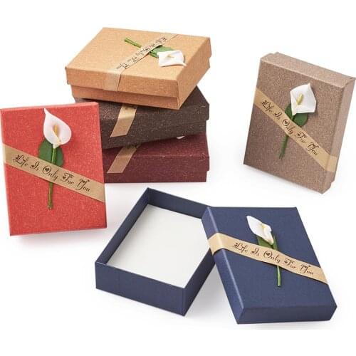 12pcs 9x7x3cm Rectangle Cardboard Jewelry Boxes with Sponge Insdie Gifts Box jewellery Packaging Boxes Mixed Color