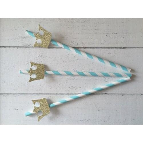 25 Blue straws. Prince crown. Party decorations. First birthday party. Birthday boy.Birthday boy.Drinking Straws,kids birthday