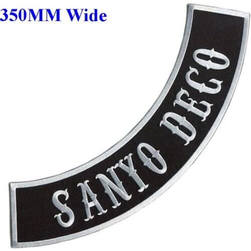 350mm wide 3 colors SANYO DECO biker patch iron on patches for clothing/motorcycle jackets embroidery rocker patches