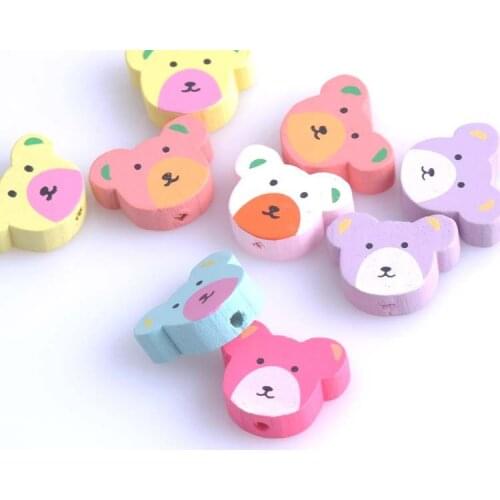 50pcs Mixed Bear Pattern Wooden Spacer Beads For Jewelry making DIY 20x15mm MT0050X