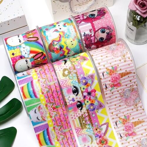 DIY Cartoon Unicorn Printed Grosgrain Ribbon For Craft Supplies Sewing Accessories 5 Yards. 36216