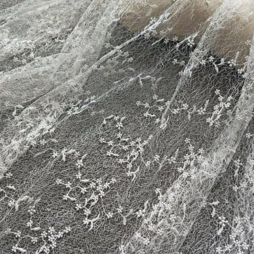 1Y/lot off white embroidery mesh small flower lace fabric for wedding dress headwear fashion