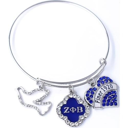DOUBLE NOSE Clear And Blue Crystal Finer 1920 Zeta Phi Beta Dove Sorority Bangles Bracelet