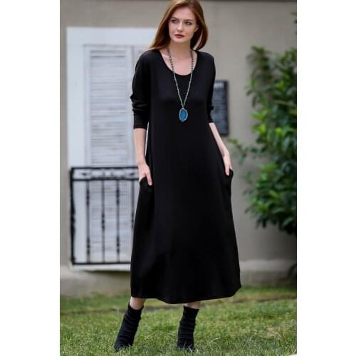 Chiccy Women Black Hidden Pockets Oversize Temporary Shed Dress
