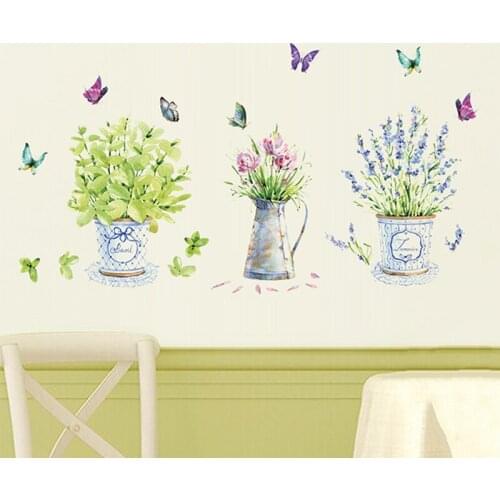 Floral Glass Stickers Diy Waterproof Wall Stickers Home Decor Potted Flower Pot Butterfly Kitchen Window Glass Bathroom Decals