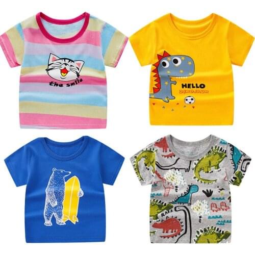 Kids Clothes Cute Animal Kids T Shirt Kawaii Girl Tops Panda Cat Shorts Summer Kids Boy Clothes Short Sleeve tshirt 3-11Y Tees