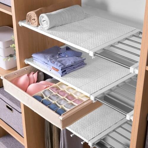 Home Nail-Free Wardrobe Layer Partition Telescopic Closet Wardrobe Layer Storage Rack Cabinet Shelf Wardrobe Partition Board