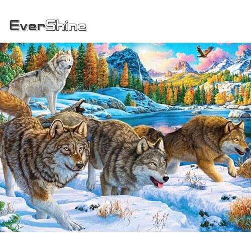 Evershine Diamond Painting Wolf 5D DIY Full Square Diamond Embroidery Winter Animal Cross Stitch Mosaic Wall Decoration