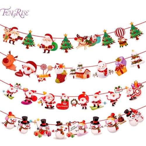 FENGRISE Santa Claus Banner Merry Christmas Decorations For Home 2021 Christmas Ornaments Pendant Navidad Garland New Year 2022