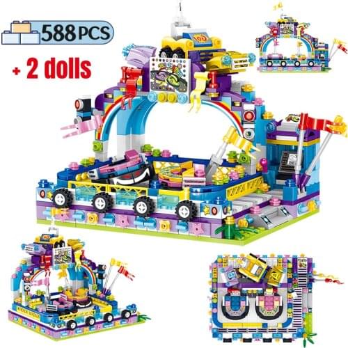 City Mini Playground Carousel Pirate Ship DIY Building Blocks Ferris Wheel Coaster Figures Friends Bricks Toys for Children Gift