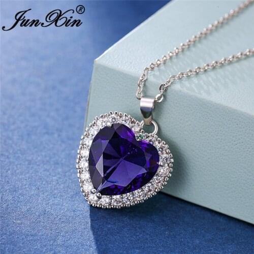 Boho Multicolor Crystal Big Heart Pendant Wedding Necklaces For Women Silver Color Blue White Green Stone Engagement Choker