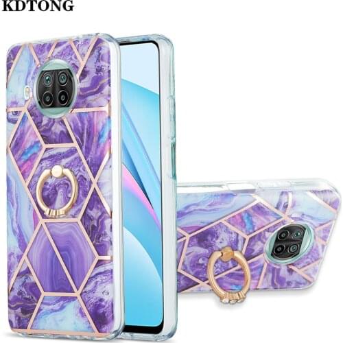 Marble Phone Case for Xiaomi Poco X3 NFC Mi 10 10T Lite 5G Redmi 9A 9T Note 9 Pro Shell Plating Splice Folded Braket Back Cover