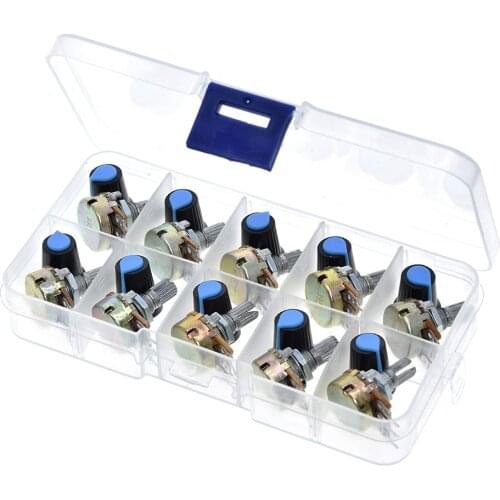 WH148 Potentiometer Kit B1K 2K 5K 10K 20K 50K 100K 500K 1M 15mm Linear Taper Rotary Potentiometer Resistor Set 3pin With Cap